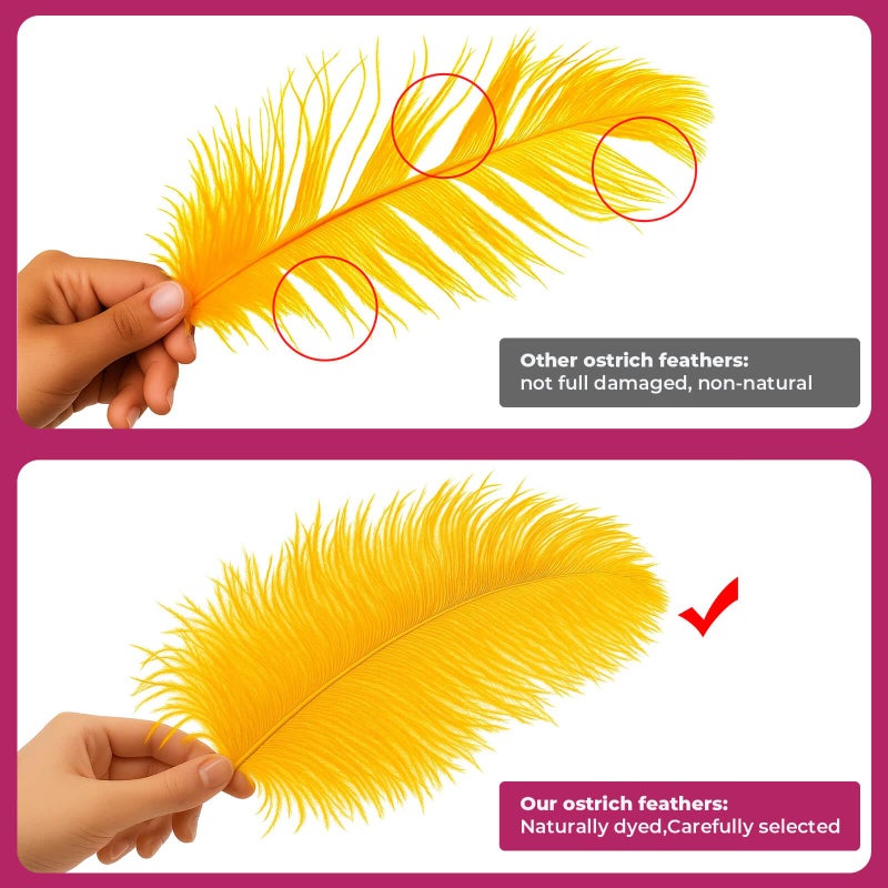 Piokio 20 pcs Natura Gold Ostrich Feathers 12-14 inch(30-35 cm) Bulk for Wedding Party Centerpieces and DIY Clothes Decoration, Gatsby Decorations - Image 3